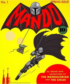 a poster with the words mando on it and an image of a bat flying in the sky