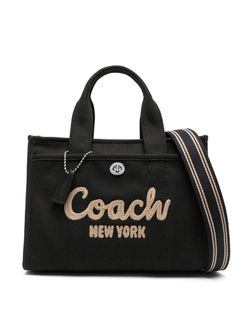 black/beige canvas appliqué logo luggage tag top zip fastening silver-tone hardware adjustable detachable shoulder strap two top handles front turnlock-fastening pocket rear press-stud fastening pocket main compartment canvas lining Coach Canvas, Coach Tote Bag, Coach Tote Bags, Embroidered Canvas, Coach Logo, Coach New York, Coach Tote, Small Tote Bag, Dior Handbags