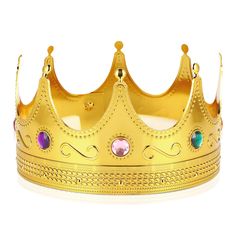 PRICES MAY VARY. One size unisex regal royal king, queen, prince or princess crown with jewels Great accessory for costume-party birthday father/mother-day graduation promotion retirement Halloween royal-theme-party theater play production celebration anniversary parade festival carnival Mardi Gras Diameter 7.9 inches (head circumference 24.75 inches) and measurement 4.6 x 7.9 x 7.9 inches Soft foam on the inner lining for comfortable fitting for most adult or teen Luxury-looking plastic crown also perfect as photo props or for home (aka your castle) and business decorations This product comes with one gold crown perfect for kids or adults. Made out of plastic with a removable foam rim on the inside for comfort. Perfect to complete your costume! Carnival Accessories, King Queen Prince Princess, Prince Costume, King Costume, Popular Costumes, Headpiece Accessories, King Crown, Royal King, Kings Crown