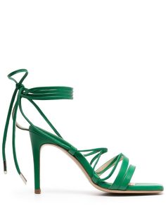 emerald green calf leather open toe square toe tie-fastening ankle strap high heel Farfetch Shoes, 45th Wedding Anniversary, Tie Sandals, Ankle Tie Sandals, Ankle Strap High Heels, Open Toe Heels, Ankle Straps, Heeled Sandals, Strappy Sandals