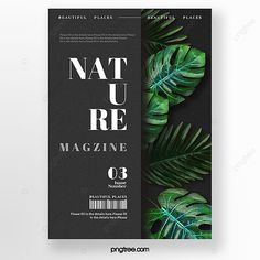 a magazine cover with tropical leaves on the front and back pages, mock up for printing