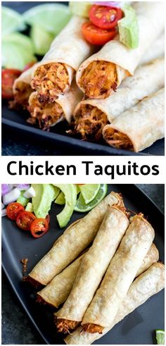 chicken taquitass with lettuce and tomatoes on the side