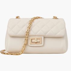 Condition: Brand New Color: Cream Made Of High-Quality Faux Leather. Size: L8" X W3.7" X H4.3". Strap Drop: Adjustable The Classic Quilted Elegance Crossbody Styled With A Turn-Lock Closure, And Quality Gold Chain Strap; It Designed With 3 Compartments, One Is A Zippered Compartment, And It Has Enough Space To Fit All Your Essentials And Keep Them Neatly Organized It’s Erfect For Work, School, Travel, Going Out, Shopping, Parties, Etc. This Is A Fantastic Gift Choice For Your Wife, Daughter, Gir Classic White Bag With Chain, Chic White Bag With Fold Over Clasp, Classic Shoulder Bag With Chain Strap, White Evening Bag With Fold Over Clasp, Elegant White Bag With Fold Over Clasp, Elegant Beige Shoulder Bag With Chain, Chic Beige Shoulder Bag With Fold Over Clasp, Elegant Beige Bag With Chain Detail, Chic Shoulder Bag With Gold Chain