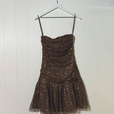 Betsey Johnson Evenig Dress Women's 6 Nwt Brown Sequin Lace Strapless Cocktail Shimmering Brown Cocktail Dress With Intricate Sequin Lace Design. Strapless, With A Flared Hem For A Touch Of Elegance. Shimmering Sequin Lace Strapless Design Flared Hem Adjustable Spaghetti Straps Zipper Closure At The Back Knee-Length Cocktail Dress, Brown Dress, Sequin Dress, Lace Dress, Strapless Dress, Flared Hem Dress, Evening Wear, Party Dress, Fashion, Elegant Dress, Formal Dress, Knee-Length Dress, Shimmeri Vintage Formal Mini Dress, Halloween Themed Hoco Dress, Brown Hoco Dress, Fall Homecoming Dresses, Shimmering Dress, Brown Cocktail Dress, Promotion Dresses, Debut Dresses, Brown Cocktail