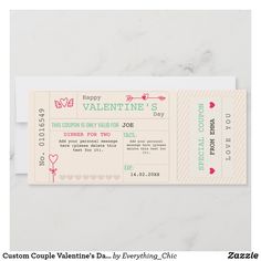 a ticket for valentine's day with hearts on it