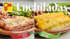 two plates with food on them and the words enchiladas in spanish above it