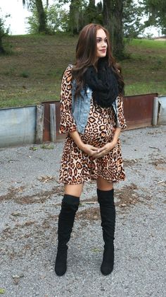 Trend alert: all things Leopard! Our fun-loving "Lennie" shift dress is flattering for stylish expecting mamas with super chic pockets and flare sleeves. Style with over-the-knee boots for fall. Chic Maternity Dress For Fall, Maternity Fall Dresses, Bump Friendly, Fall Maternity Bump Friendly Dresses, Fall Maternity Dresses Bump Friendly, Maternity Wear Bump Friendly Dress For Fall, Fall Maternity Wear Dress, Casual Long Sleeve Maternity Dress For Fall, Fall Maternity Wear Dress Bump Friendly, Fitted Maternity Dress For Fall