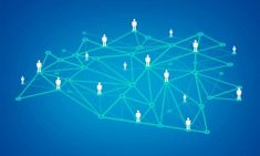 a group of people connected by lines on a blue background