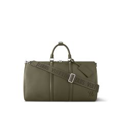 LOUIS VUITTON® - Keepall Bandoulière 50 - Khaki Workout Bag, Weekend Workout, Louis Vuitton Sac, Cabin Bag, Trolley Bags, Workout Bags, Leather Tag, Louis Vuitton Keepall, Louis Vuitton Official