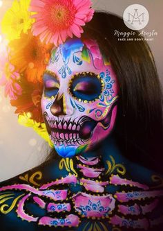 Pink Dia De Los Muertos Makeup Ideas, Sugarskull Facepainting, Dia Los Muertos Makeup, Candy Skull Makeup, Sugar Skull Face Paint, Halloween Maquillaje, Skull Face Paint