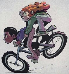 a drawing of a person riding a bike on the back of it's head