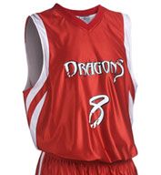 a red and white basketball uniform with the word dragon on it's chest, in front of a white background