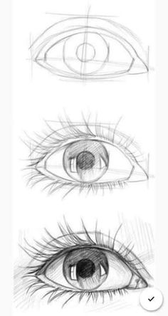 three different types of eyes drawn in pencil