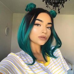 Green Hair Ombre, Teal Ombre Hair, Lux Hair, Teal Hair, Bright Hair, Ombre Hair Color, Lace Hair, Hair Dye Colors, Hair Inspo Color