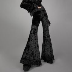 Flared Pants Aesthetic, Look Disco, Pants Aesthetic, Goth Pants, Velvet Lingerie, Lolita Outfit, Gothic Pants, Occult Fashion, Velvet Flare Pants