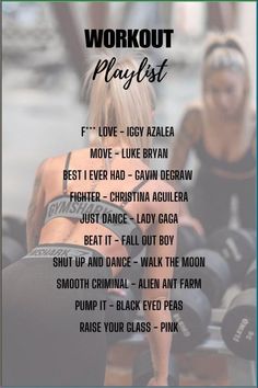 the workout playlist is shown with two women in black bras and one woman sitting on