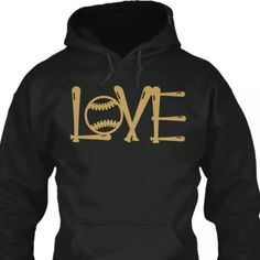 a black hoodie with the word love written in gold on it and a baseball