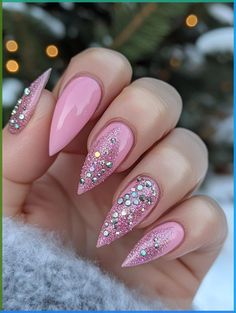 Elevate your festive style with 27 stunning pink Christmas nail designs. Explore techniques for creating intricate patterns, 3D effects, and glittery finishes that capture the magic of the season. Master the art of combining various shades of pink with traditional holiday motifs for manicures that are both cheerful and chic. Pastel Pink Nail Art, Frosty Nails, Pink Christmas Nail Designs, Pink Christmas Nail, Nail Designs For Winter, Pink Christmas Nails, Pastel Pink Nails