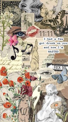 collage with flowers, pictures and words on it