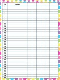 a printable planner with colorful polka dots on the border and numbers for each month