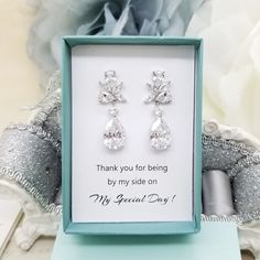 "⚠️⚠️⚠️ PLEASE MAKE SURE TO SEE THE PHOTO TO CHOOSE WHICH MESSAGE CARD NUMBER (#1-30) YOU WOULD LIKE ⚠️⚠️⚠️ SPECIFICATIONS: ♠ For Earrings * Metal Type : Rhodium plated * Material : Cubic Zirconia *Earrings Length : 1 5/16\" (3.4 cm) ♠ Message gift box * There is a white lining cushion behind the message card for added protection of the jewelry. * Box Size :2\" x 3\" * Box color : White, Kraft, Oatmeal, Jade Matte, Blue Ice Gloss, Forest Matte, Red Matte, Orchid Matte, Purple Matte, Navy Matte, Cubic Zirconia Teardrop Dangle Earrings As Gift, Dangle Teardrop Earrings In Cubic Zirconia As Gift, Hypoallergenic Pear-shaped Wedding Earrings, Cubic Zirconia Bridal Drop Earrings For Gift, Gift Cubic Zirconia Crystal Earrings, Cubic Zirconia Crystal Earrings For Gift, Gift Crystal Earrings With Cubic Zirconia, Cubic Zirconia Earrings For Mother's Day Wedding, Cubic Zirconia Bridal Dangle Earrings