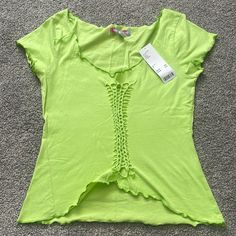 Nwt Neon Green Medium Top Size Medium From Urban Outfitters! Green Y2k Summer Tops, Green Y2k Style Summer Top, Green Summer Y2k Tops, Y2k Stretch Tops For Spring, Spring Y2k Stretch Tops, Y2k Stretch Tops For Vacation, Spring Beach T-shirt With Stretch, Stretch T-shirt For Beach In Spring, Stretch T-shirt For Beach Spring