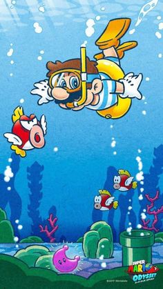 an image of a cartoon character flying through the air with fish in front of him