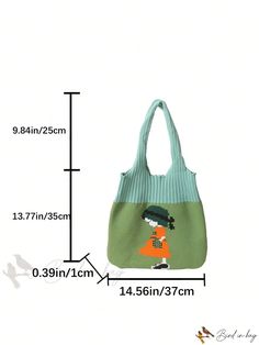 Bird in Bag - Womens Knitted Jacquard Single Shoulder Tote in Vet Style Casual Green Bags For Winter, Casual Green Winter Bags, Casual Knitted Bags For Winter, Casual Knitted Winter Bag, Casual Winter Knitted Bag, Green Pattern, Shoulder Tote Bag, Knitting Women, Shoulder Tote