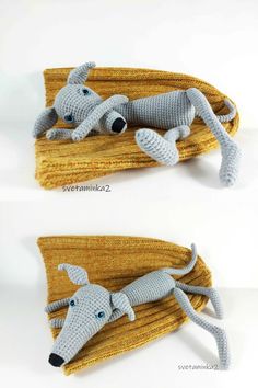 two crocheted animals laying on top of each other