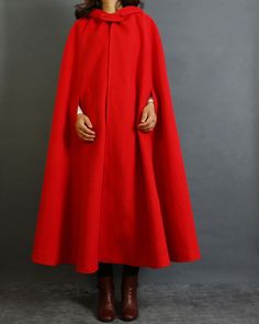 * A wool cape coat, very elegant. * With a big hood, very warm.  * Material: out shell - 50% wool, 50% polyester; lining - 100% polyester * Care: dry cleanable Don't hesitate to contact me with any questions!  Shipping options: We ship to worldwide. We use USPS, FedEx, DHL, EMS, DPD etc. according to your destination and weight of parcel, shipping time is around 7-20 days, with in-depth tracking. Oversized Winter Cape, Wool Cape For Winter Weather, Wool Long Coat Cape For Winter, Wool Cape For Winter Cold Weather, Winter Wool Long Cape Coat, Wool Winter Cape For Cold Weather, Winter Wool Cape For Cold Weather, Oversized Solid Color Cape, Hooded Wool Cape For Winter