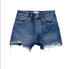 Brand New 28/ Us 6 Chic High Rise Dark Wash Jean Shorts, Zara Mid-rise Jean Shorts, Zara Straight Leg Jean Shorts For Summer, Zara High-waisted Denim Blue Jean Shorts, Zara High-waisted Jean Shorts, Zara Cutoff Shorts With Pockets, Zara High Rise Bottoms With Frayed Hem, Zara Cutoff Jean Shorts For Summer, Zara High Rise Jean Shorts With Pockets