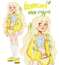 a drawing of a blonde haired girl with long hair wearing yellow shoes and holding a purse