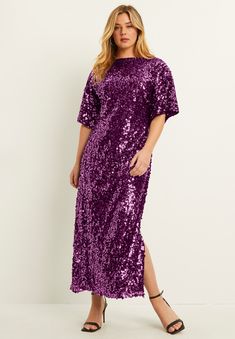 Get ready to be glam and gorgeous in this stunning sequin midi dress. This is the perfect dress whether you're a wedding guest or playing hostess. Finish Plus Size Sequin, Sequin Midi Dress, Woman Within, Swimsuits For All, Dress Suits, Cocktail Dress Party, Dolman Sleeve, Sequin Dress, Perfect Dress