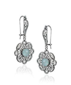 Sterling Silver Filigree Art Aqua Chalcedony Gemstone Dangle Earrings Figure Design, Character Clothing, Round Dangle Earrings, Pink Chalcedony, Filigree Jewelry, Filigree Earrings, Aqua Chalcedony, Heart Gemstone, Sterling Silver Filigree