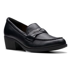 Get to know Charlten Echo, the loafer you'll live in this season! Combining smooth black leathers (that are equally as tough) with Clarks signature cushioned footbed and stacked-effect low heel, this classic profile is perfect for work and post-work plans.Click this FOOTWEAR GUIDE to find the perfect fit and more! Get to know Charlten Echo, the loafer you'll live in this season! Combining smooth black leathers (that are equally as tough) with Clarks signature cushioned footbed and stacked-effect Classic Profile, Leather Loafers Women, Work Plans, Winter Work, Office Shoes, Clarks Women's, Shoes Heels Pumps, Work Office, Shoe Size Chart