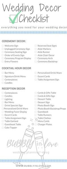 the wedding checklist is shown in blue and white