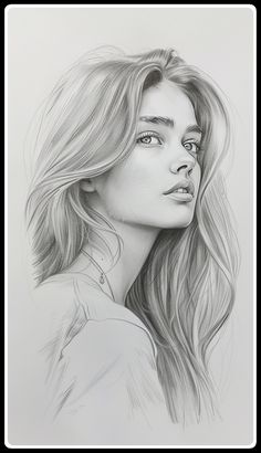 a pencil drawing of a woman with long hair