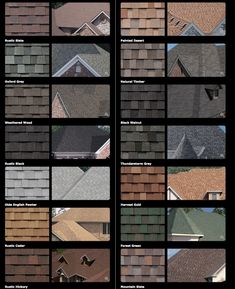 many different types of roof shingles are shown in this graphic style, including the colors and