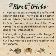 a card with two snails and the words tarot tricks