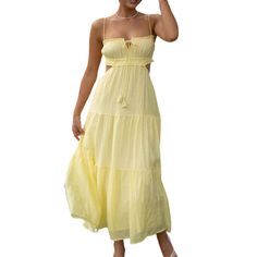 Nufiwi Women Swing Tiered Dress Spaghetti Strap Cutout Backless Mini/Maxi Dresses Sleeveless Flowy A Line Party Beach Dress Product Details Size: Small Color: B Long Yellow Brand: No Brand Mpn: Does Not Apply Upc: Does Not Apply Ean: Does Not Apply * Department : Womens * Date First Available : June 17, 2023 Women Swing Tiered Dress Spaghetti Strap Cutout Backless Mini/ Maxi Dresses Sleeveless Flowy A Line Party Beach Dress [Curvy Girls, Size Up For Better Fit, Thank You! ] Available For Woman, Low Cut Dress, Bodycon Long Dress, Low Cut Dresses, Women Y2k, Long Bodycon Dress, Split Maxi Dress, Flowy Maxi Dress, Irregular Hem, Long Dress Casual