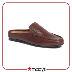 in stock Slip-on Plain Toe Casual Mules, Casual Slip-on Plain Toe Mules, Classic Slip-on Mules With Textured Sole, Casual Slippers With Removable Insole And Plain Toe, Casual Brown Mules With Textured Sole, Casual Leather Mules With Plain Toe, Casual Mules With Leather Sole For Business, Classic Brown Mules With Cushioned Footbed, Casual Slip-on Mules For Business