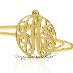 Circle Monogram Necklace 1.25'' Monogrammed Pendant 3 Initials Three 18k Gold Plated Monogram Necklace Gold, Personalized Gold Necklace, Unique Monogram, Initial Necklace Silver, Silver Monogram, Christmas Idea, Circle Monogram, Gold Monogram, Gold Circle