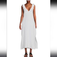 Nwt Magaschoni Brand 100% Organic Cotton Gauze Style Flow Maxi Dress Pockets Adjustable Straps/Ruffled Cris X Cros Neckline (Sand)- Color Size-Medium Us Women (8-10) Chic Neutral Maxi Dress For Beach, Elegant Neutral Beach Dress, Elegant Flowy Maxi Dress For Daytime, Elegant V-neck Maxi Dress For Daytime, Blush Maxi Dress, Gauze Maxi Dress, Cotton Long Dress, Dress Pockets, Cashmere Dress