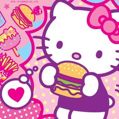 an image of a hello kitty eating a hamburger