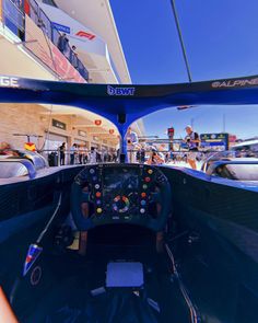 the cockpit of a racing car is shown in this 360 - lens view from inside