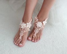 Lace barefoot sandals Blush barefoot sandals Wedding anklet | Etsy Gold Barefoot Sandals, White Barefoot Sandals, Barefoot Sandals Beach Wedding, Bridesmaid Sandals, Lace Barefoot Sandals, Barefoot Sandals Wedding, Beach Wedding Sandals, Beach Wedding Sandals Barefoot, Wedding Anklets