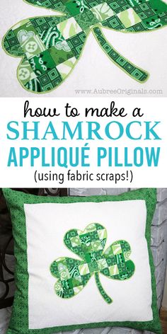 the shamrock pillow has been made with fabric and is ready to be sewn on