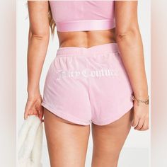 Juicy Couture Ribbed Velour Shorts Pink Trendy High-waisted Shorts For Loungewear, Trendy High Waist Pajama Shorts, Trendy High Waist Pajama Shorts For Loungewear, Velour Shorts, Gray Romper, Velvet Shorts, Retro Shorts, Cut Off Jeans, Embroidered Shorts