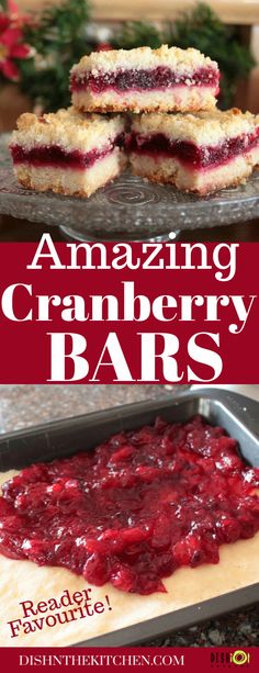 an image of cranberry bars with text overlay that reads amazing cranberry bars