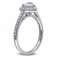 1 CT. T.W. Heart-Shaped Diamond Frame Ring in 14K White Gold | Zales Heart Diamond Ring, Frame Ring, Diamond Frame, Stone Wrapping, Heart Diamond, Heart Shaped Diamond, Lab Created Diamonds, Morganite, Blue Topaz